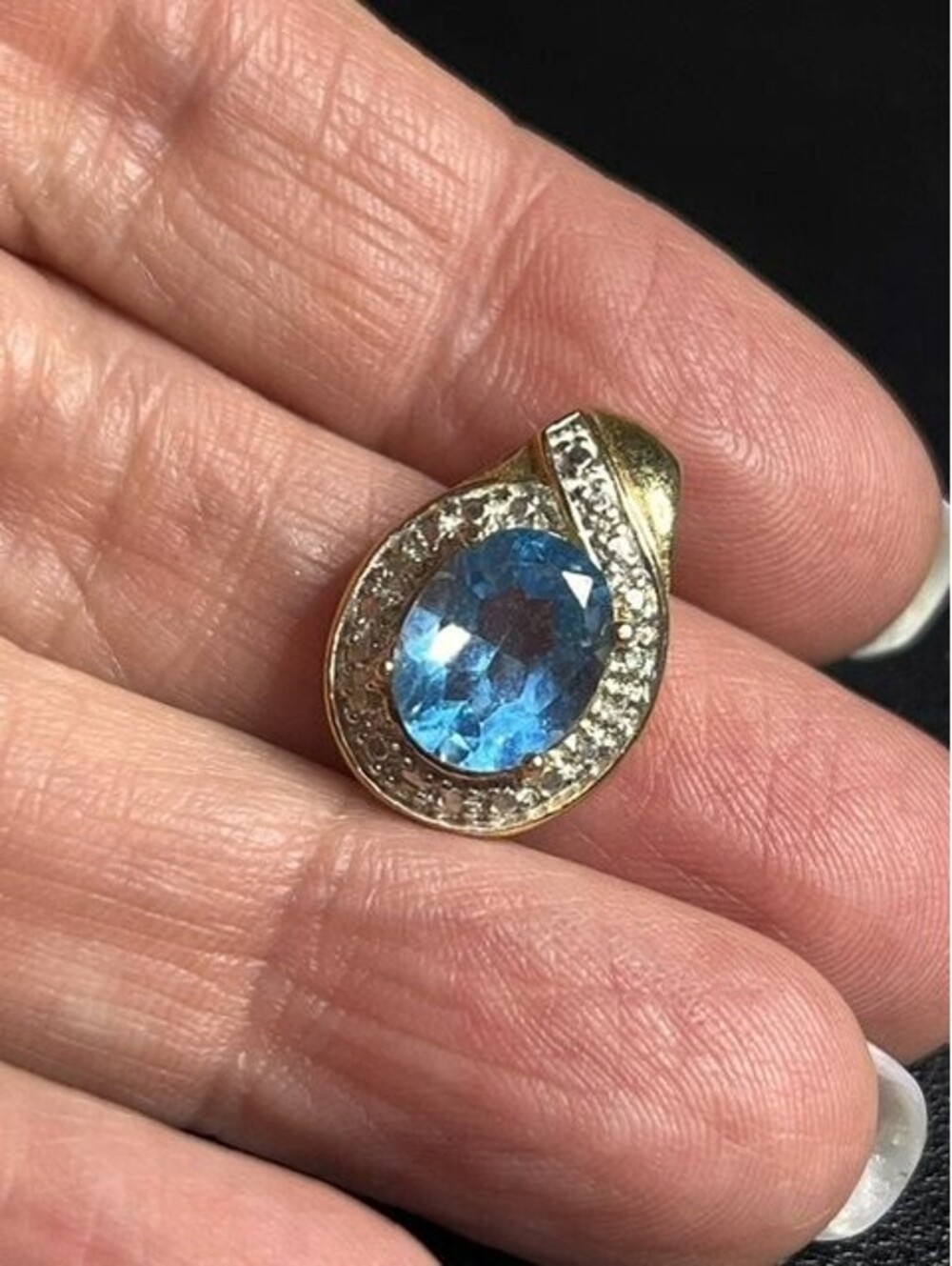 B7081 Ross Simon Vermeil Sterling 925 Blue Topaz Diamond Accent Teardrop Pendant